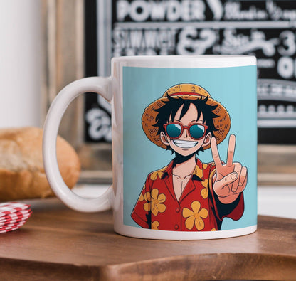 Monkey D. Luffy design Mug and Keychain Combo 330 ml Coffee Mug