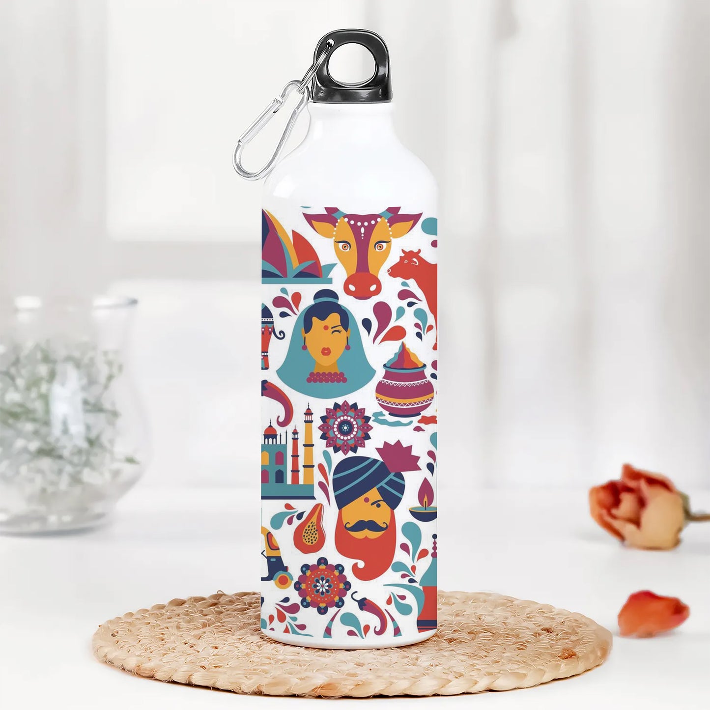 Indian architecture and Asian traditions set Pro Vector 2 Printed Normal Sipper Water Bottle 750 ml For Gym, Yoga, Kids, Boys, Girls, Brother, Sister, Babies, Baby, Workout, Adults