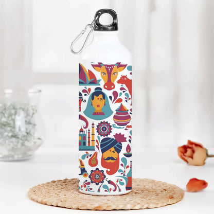Indian architecture and Asian traditions set Pro Vector 2 Printed Normal Sipper Water Bottle 750 ml For Gym, Yoga, Kids, Boys, Girls, Brother, Sister, Babies, Baby, Workout, Adults