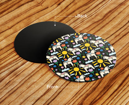 Folk Art Design Full Black 330 ml Coffee Mug with Coaster