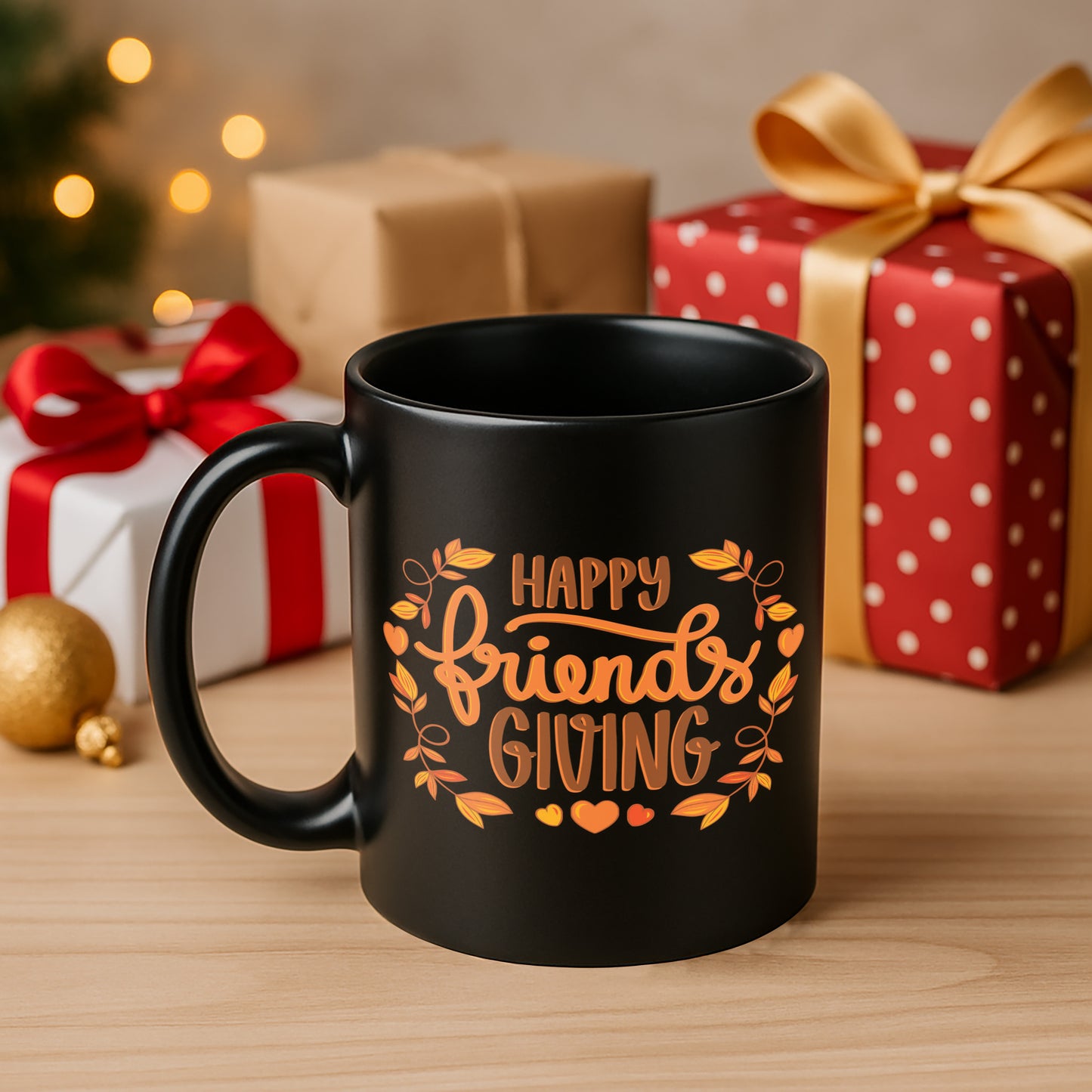 Happy Friends Giving 330 ml Black Coffee Mug (Pack of 1)