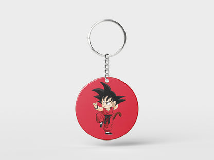 Child goku design Printed Circle Shape Wooden Keyring with Chain