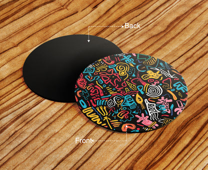 Colorful Word Pattern Art Combo Mugs and Coaster(Set of 2 Mugs and 2 coasters) 330 ml Full Black Coffee Mug
