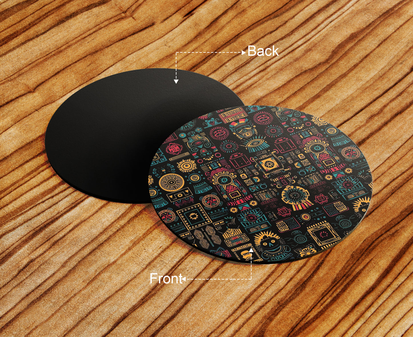 Aztec Wheel Pattern Combo Mugs and Coaster(Set of 2 Mugs and 2 coasters) 330 ml Full Black Coffee Mug