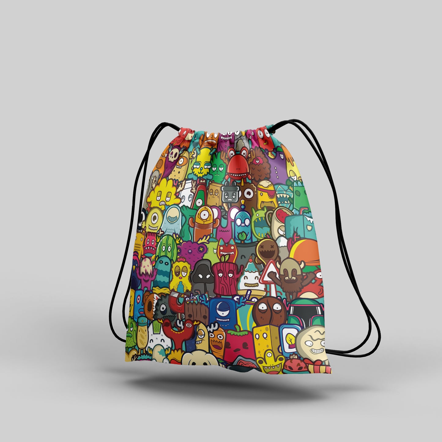 Doodle Smiling Monsters Seamless Pattern Polyester String Backpack Bags for kids for Gym, Yoga, Tuition ,Beach Bag for 4-10 year boys and girls