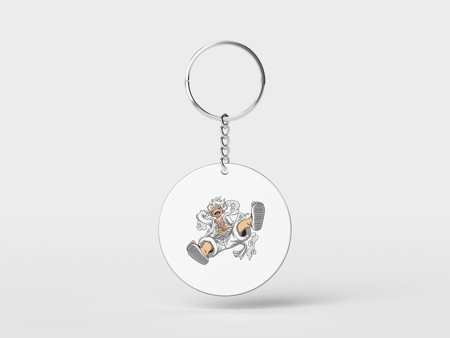 Gear 5 Luffy from One Piece Printed Circle Shape Wooden Keyring with Chain