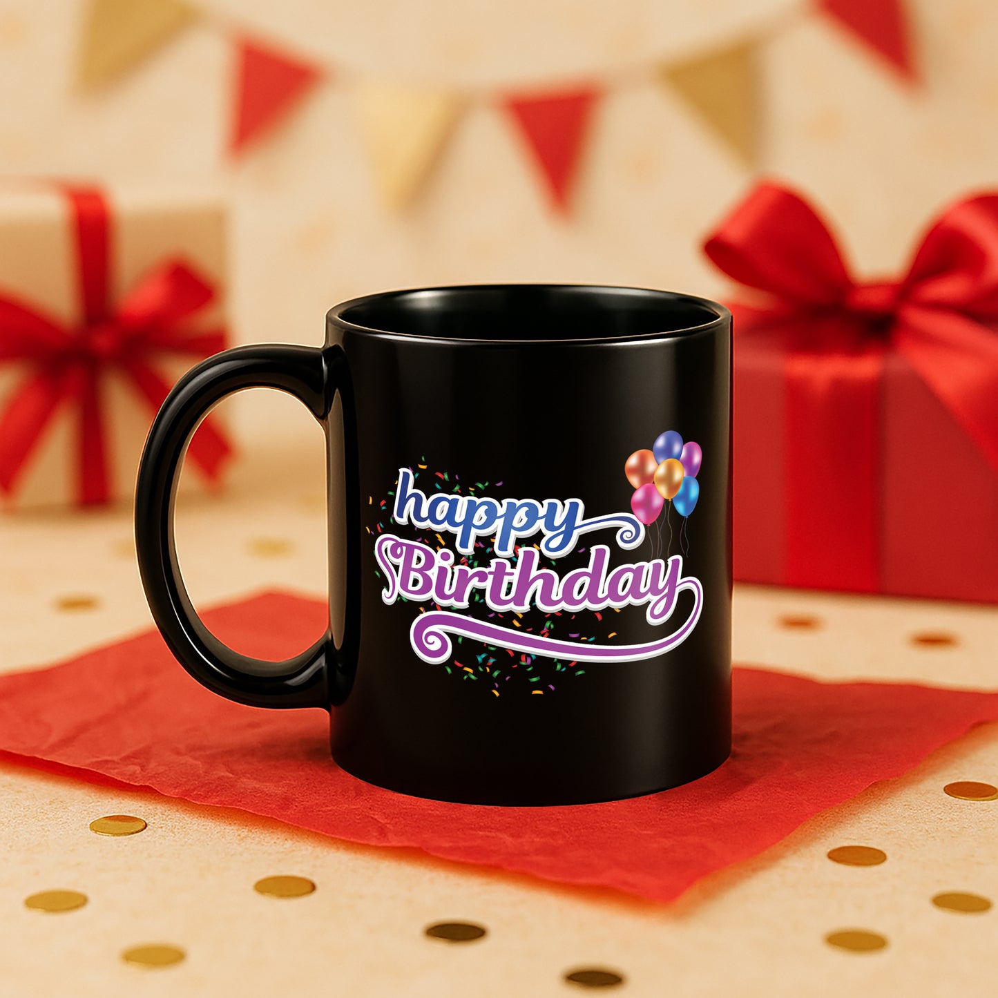 Happy Birthday 330 ml Black Coffee Mug (Pack of 1)