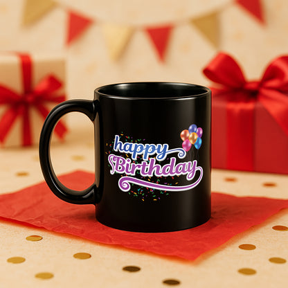 Happy Birthday 330 ml Black Coffee Mug (Pack of 1)