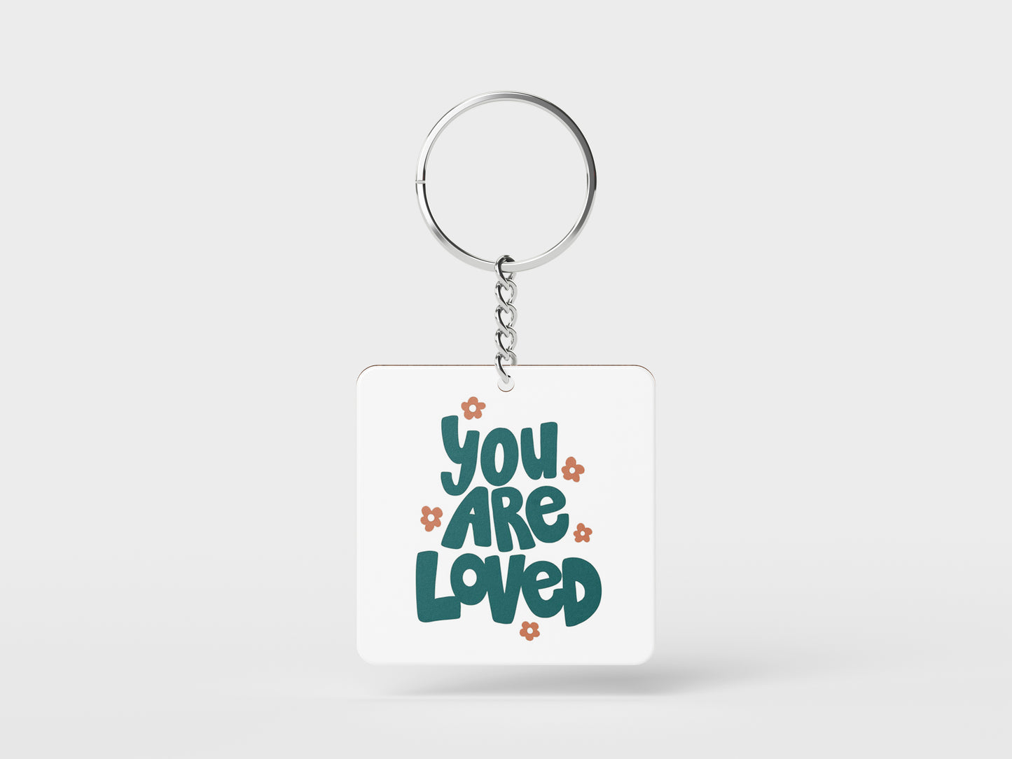You are loved Printed Square Shape Wooden Keyring with Chain