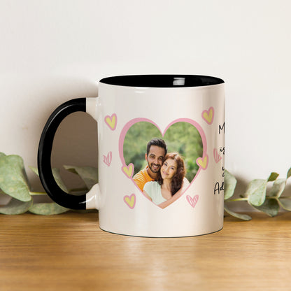 Couple Customized Add Two Photos Black Handle 330 ml Coffee Mug