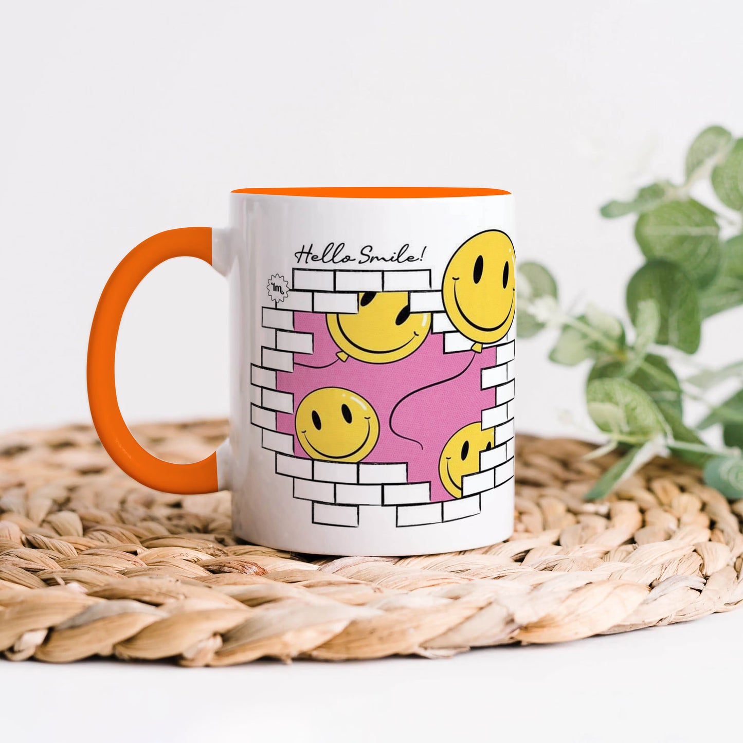 Smile design Orange Handle 330 ml Coffee Mug