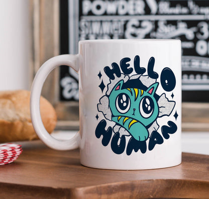 Cute Cat saying hello Human design White 330 ml Coffee Mug