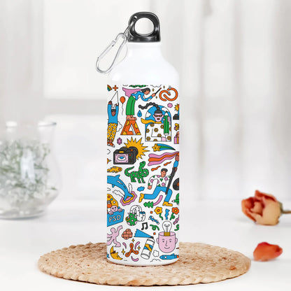 Colorfull Hand drawing Doodle art Printed Normal Sipper Water Bottle 750 ml For Gym, Yoga, Kids, Boys, Girls, Brother, Sister, Babies, Baby, Workout, Adults