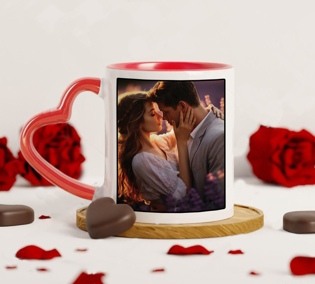 Best Couple Personalized Add Two Photos Red Heart Handle 330 ml Coffee Mug