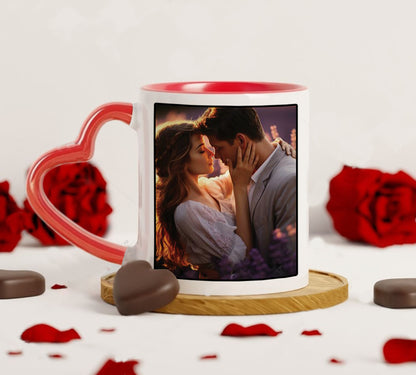 Best Couple Personalized Add Two Photos Red Heart Handle 330 ml Coffee Mug