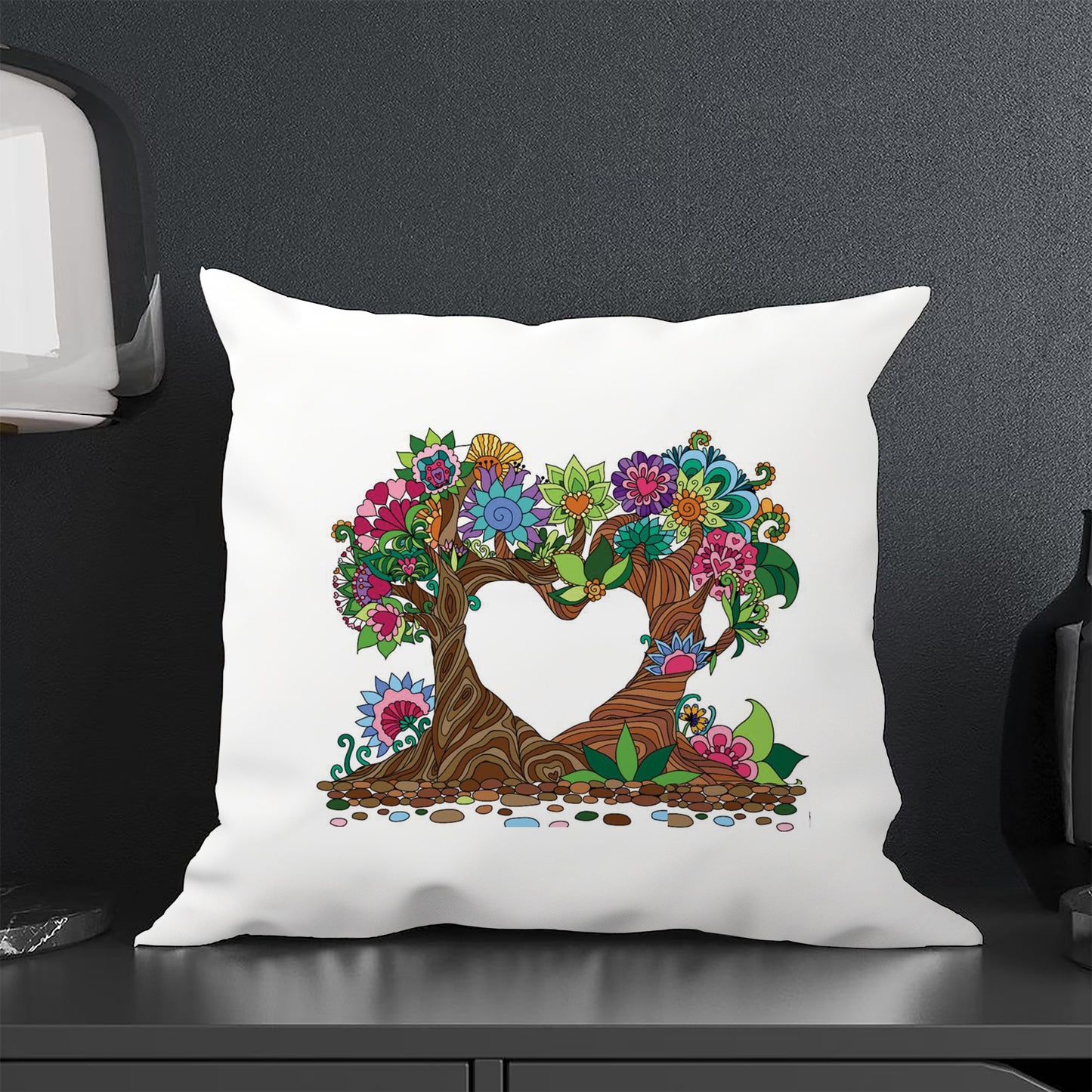 Mandala Heart Shape Tree Design Cushion (12x12 inches) Pack of 1