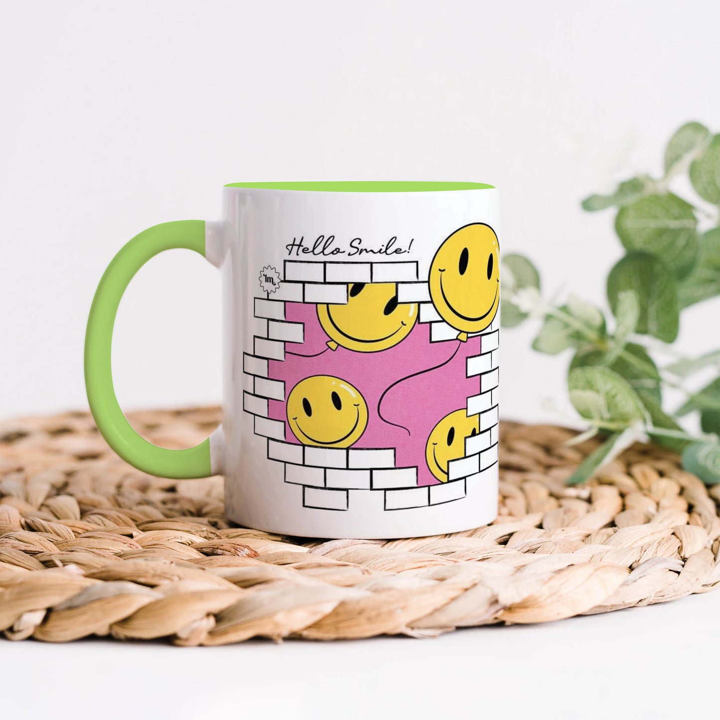 Smile design Light Green Handle 330 ml Coffee Mug