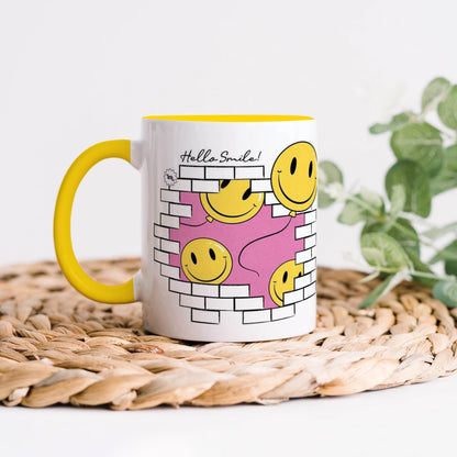 Smile design Yellow Handle 330 ml Coffee Mug