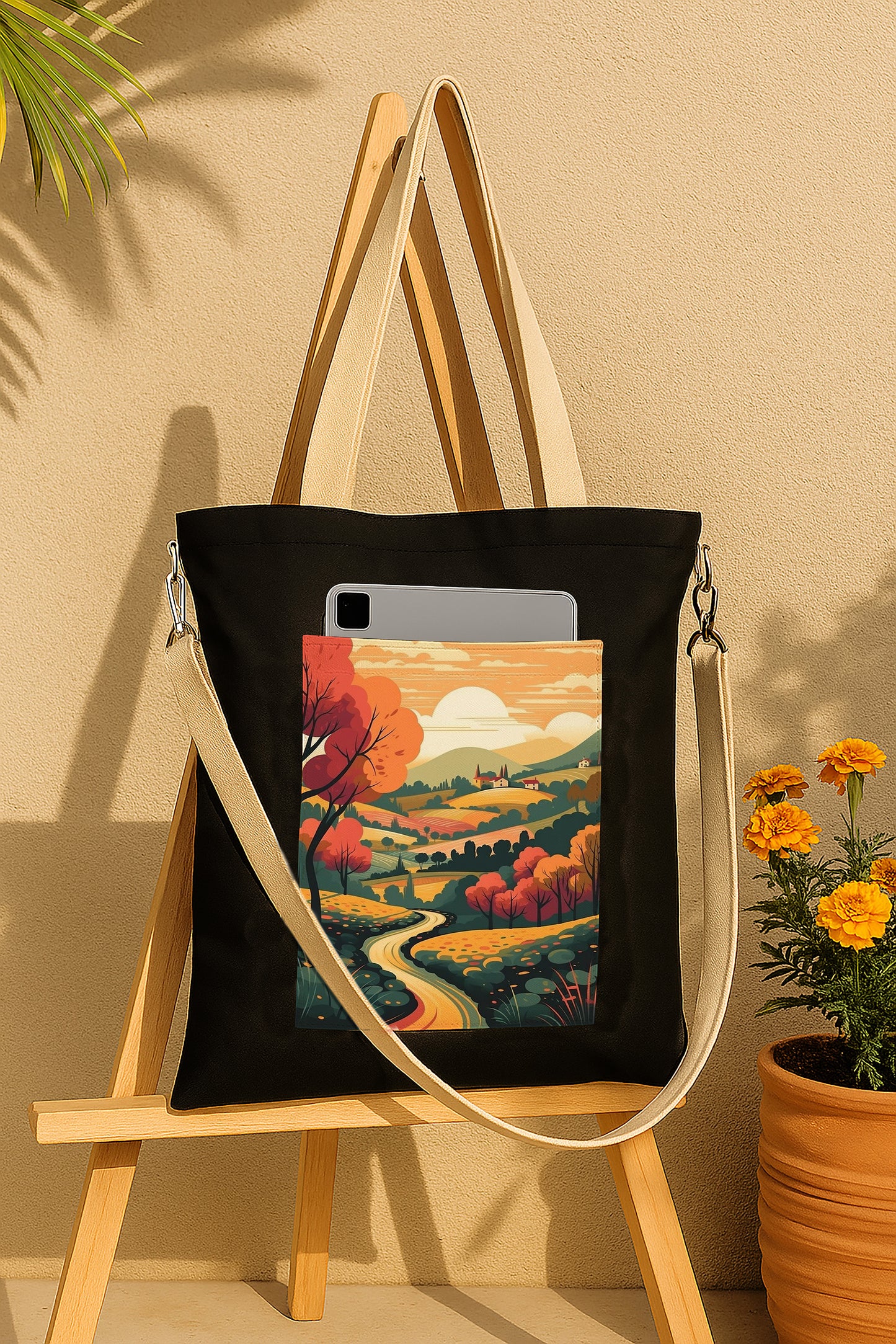 Sunset Printed Women's Girls Cross Body Sling Bag with Extra Front Pocket, College Bag for Girls, Tote Bag for Shopping,Travel