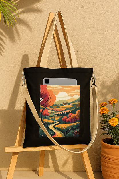 Sunset Printed Women's Girls Cross Body Sling Bag with Extra Front Pocket, College Bag for Girls, Tote Bag for Shopping,Travel