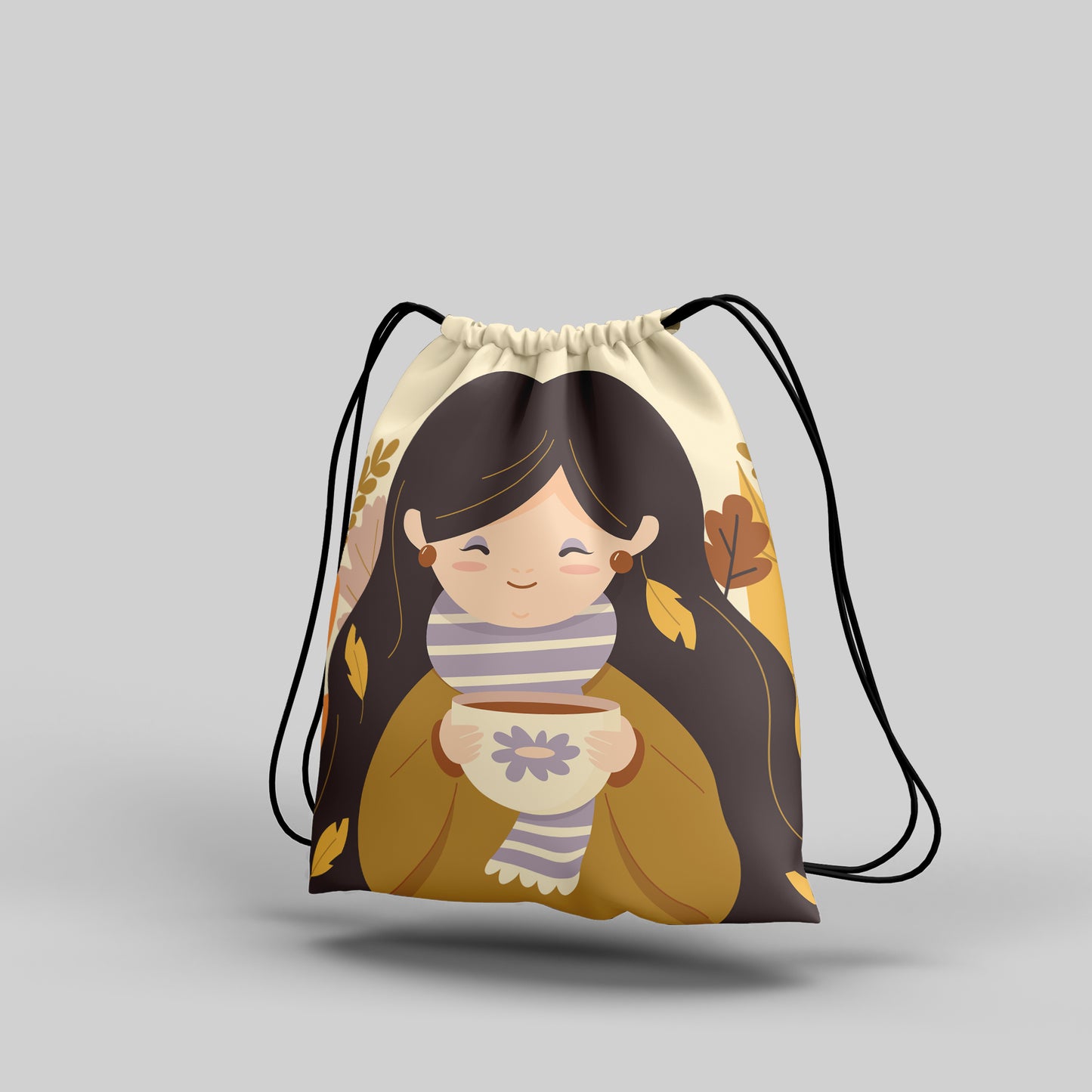 Women Drinking Tea Design Polyester String Backpack Bags for kids for Gym, Yoga, Tuition ,Beach Bag for 4-10 year boys and girls