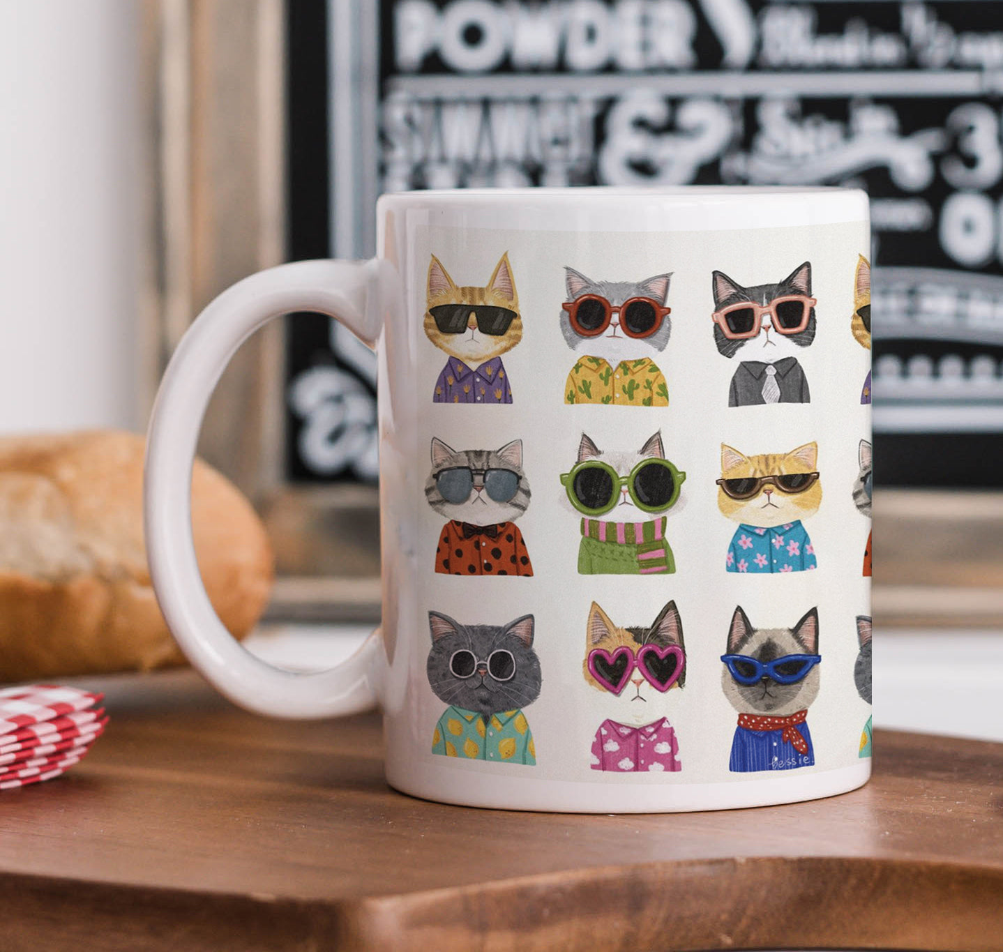Cool Cats Design Mug and Keychain Combo 330 ml Coffee Mug