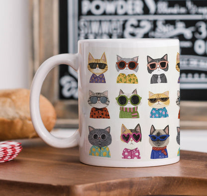 Cool Cats Design Mug and Keychain Combo 330 ml Coffee Mug