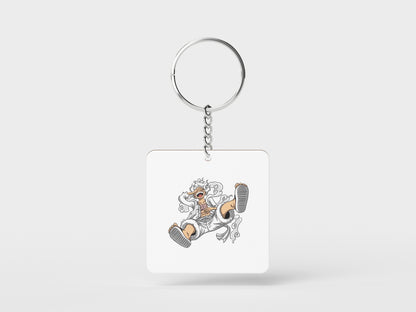 Gear 5 Luffy from One Piece Printed Square Shape Wooden Keyring with Chain