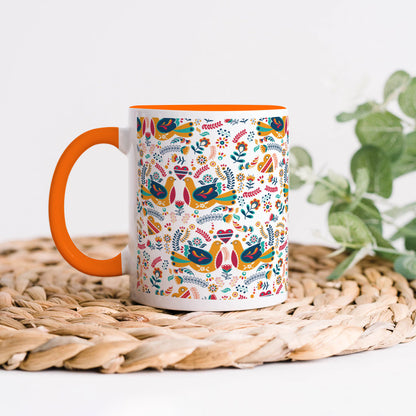 Flat design Nordic pattern design Orange Handle 330 ml Coffee Mug