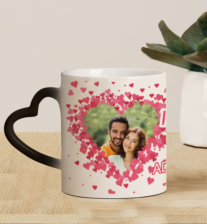 Couple Personalized Add Two Photos Magic Heart Handle 330 ml Coffee Mug