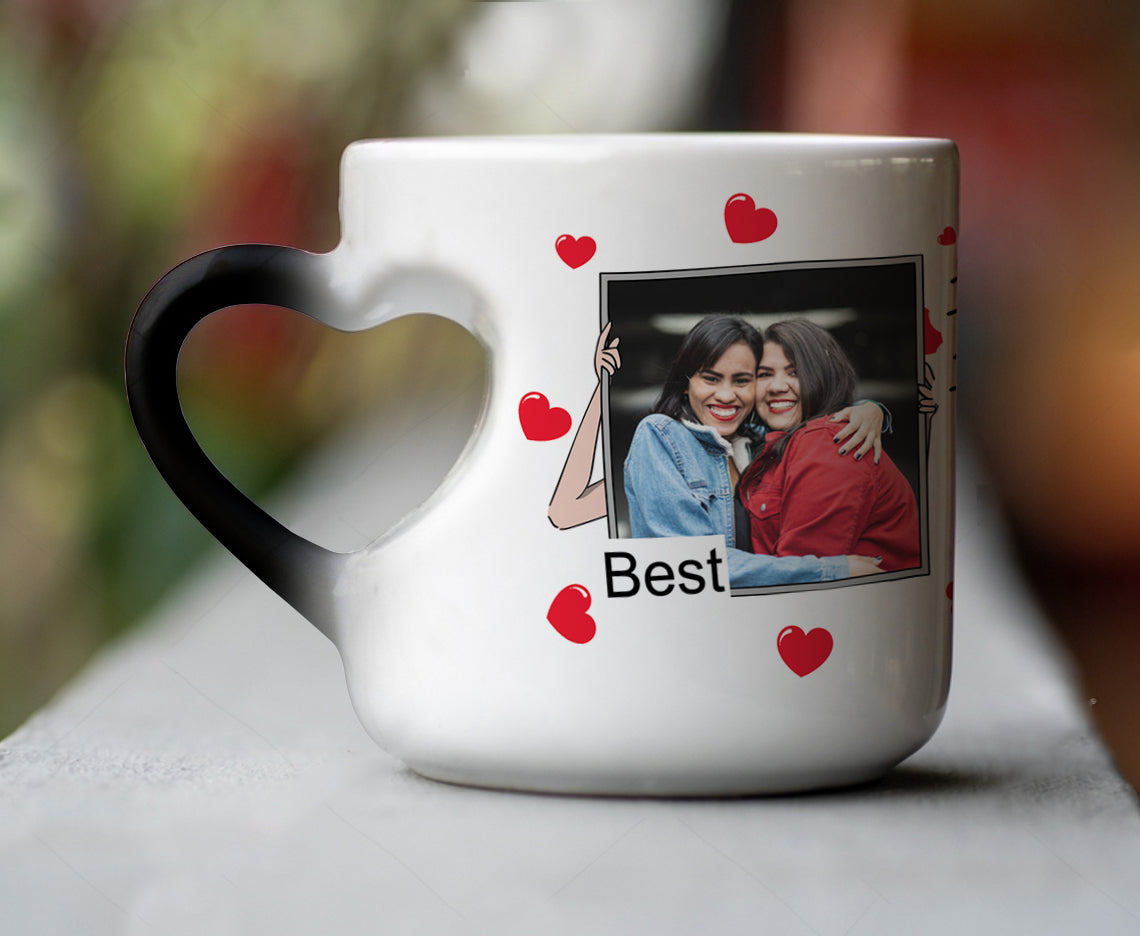 Friend forever customized add two photos inner heart magic mug 330 ml Coffee Mug