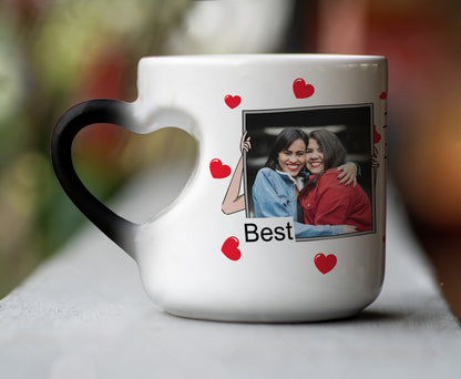 Friend forever customized add two photos inner heart magic mug 330 ml Coffee Mug