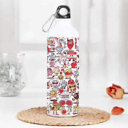 Cartoon doodle Pattern Printed Normal Sipper Water Bottle 750 ml For Gym, Yoga, Kids, Boys, Girls, Brother, Sister, Babies, Baby, Workout, Adults