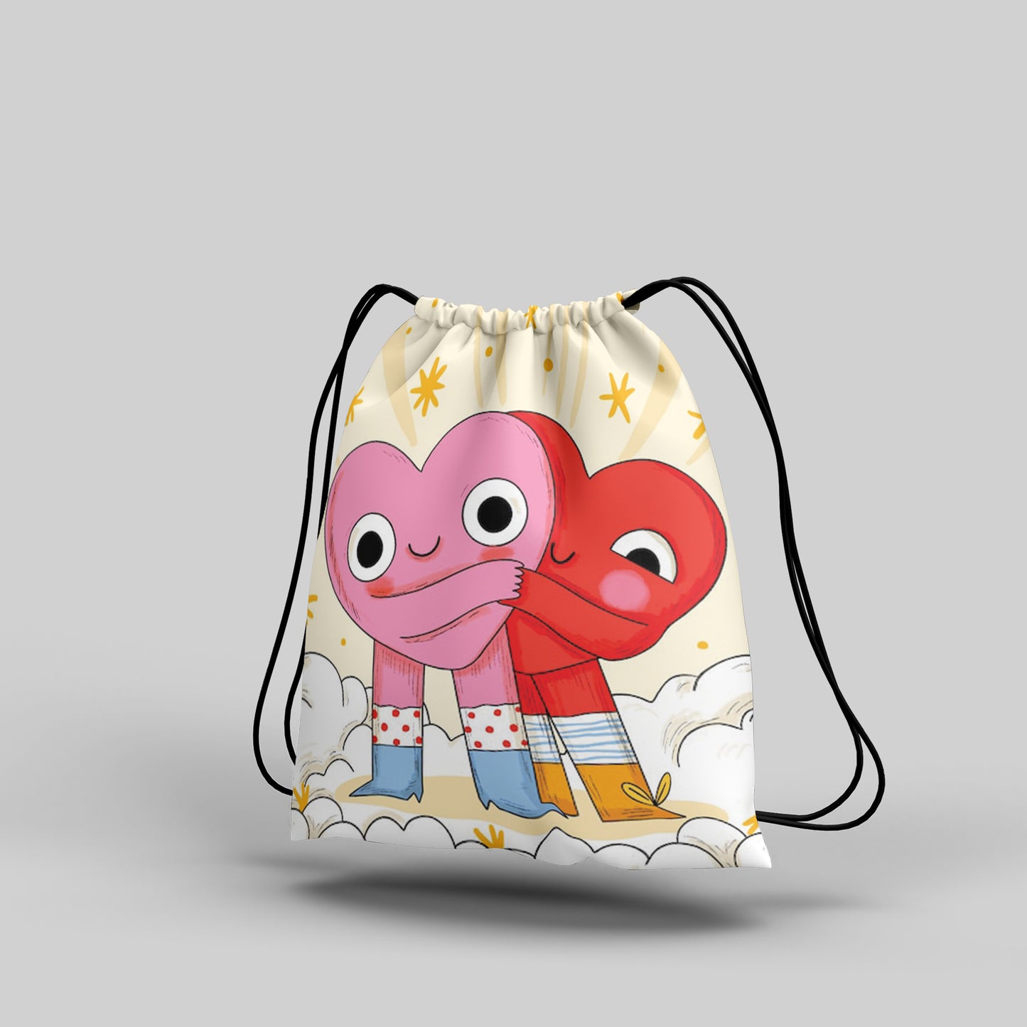 Valentines Day Celebration illustration Polyester String Backpack Bags for kids for Gym, Yoga, Tuition ,Beach Bag for 4-10 year boys and girls