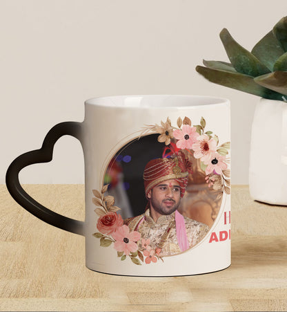 Best Couple Customized Add Two Photos Magic Heart Handle 330 ml Coffee Mug
