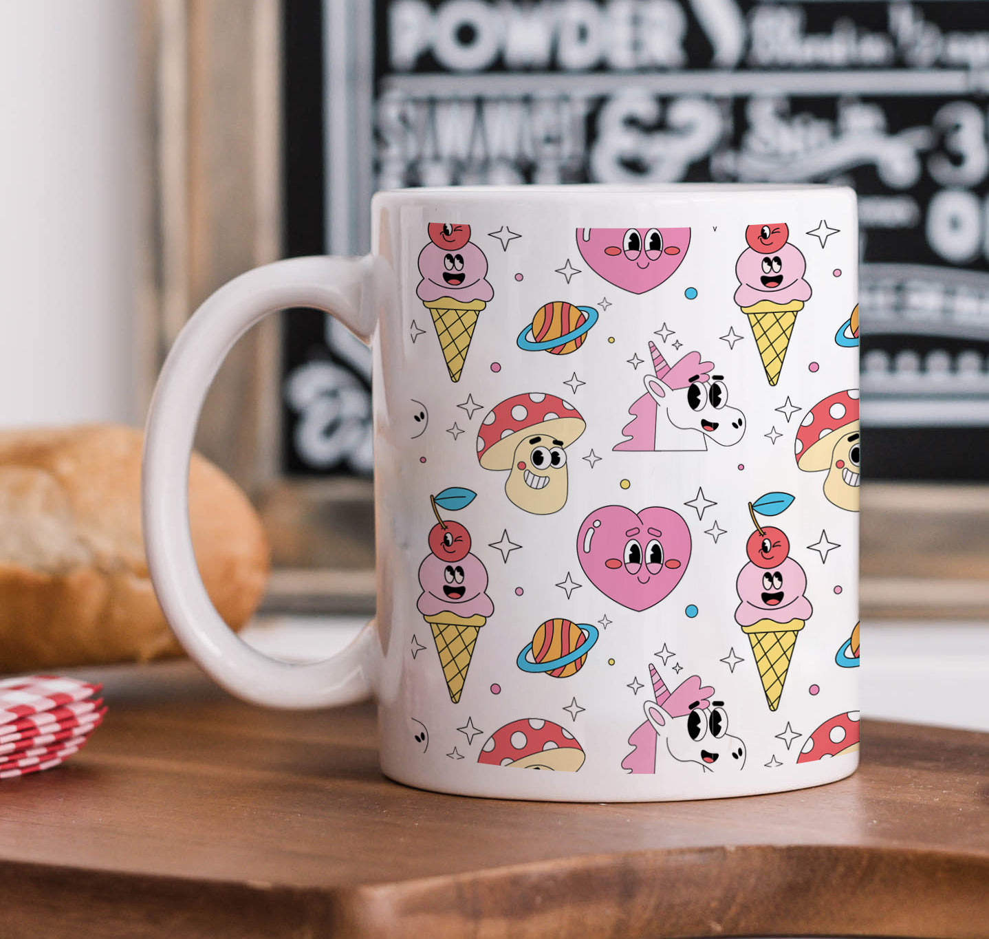 Hand drawn flat trendy cartoon pattern White 330 ml Coffee Mug