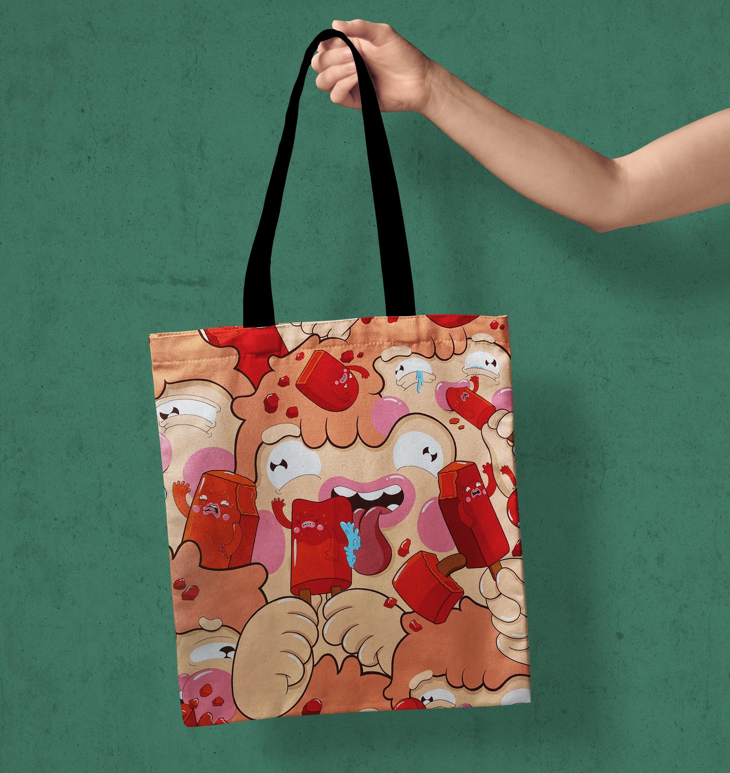 Summer Doodle Art Printed Black Handle Tote Bag (14 X 16 Inches) For Shopping, College, Travel