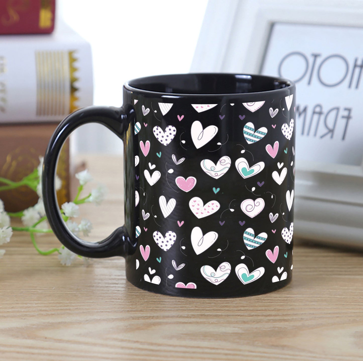 Pretty hearts pattern design Full Black 330 ml Coffee Mug