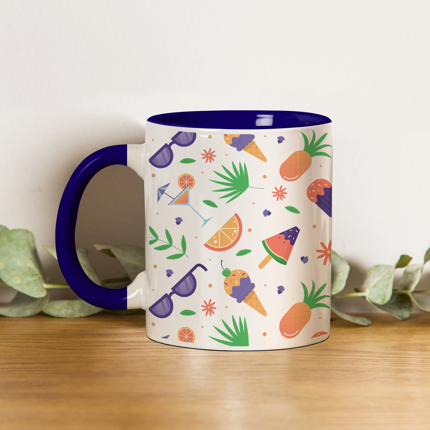 Vector Summer pattern design Pattern Dark Blue Handle 330 ml Coffee Mug