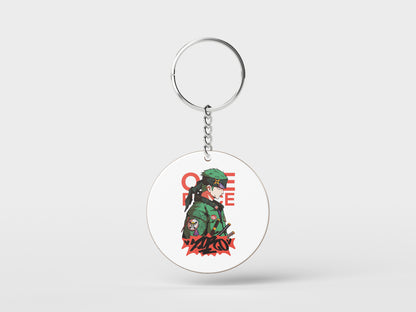 ZORO One Piece Streetwear Essential Design Printed Circle Shape Wooden Keyring with Chain