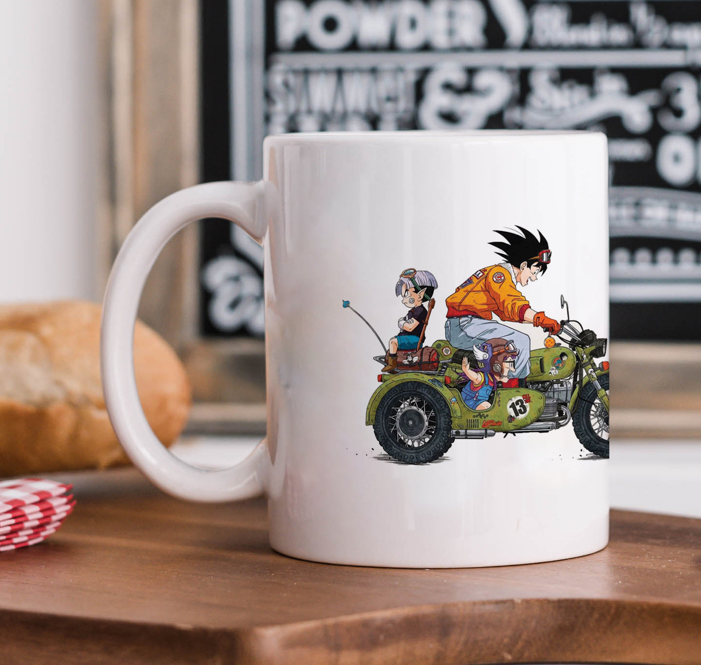 Goku and trunks with bike illustration design Mug and Keychain Combo 330 ml Coffee Mug