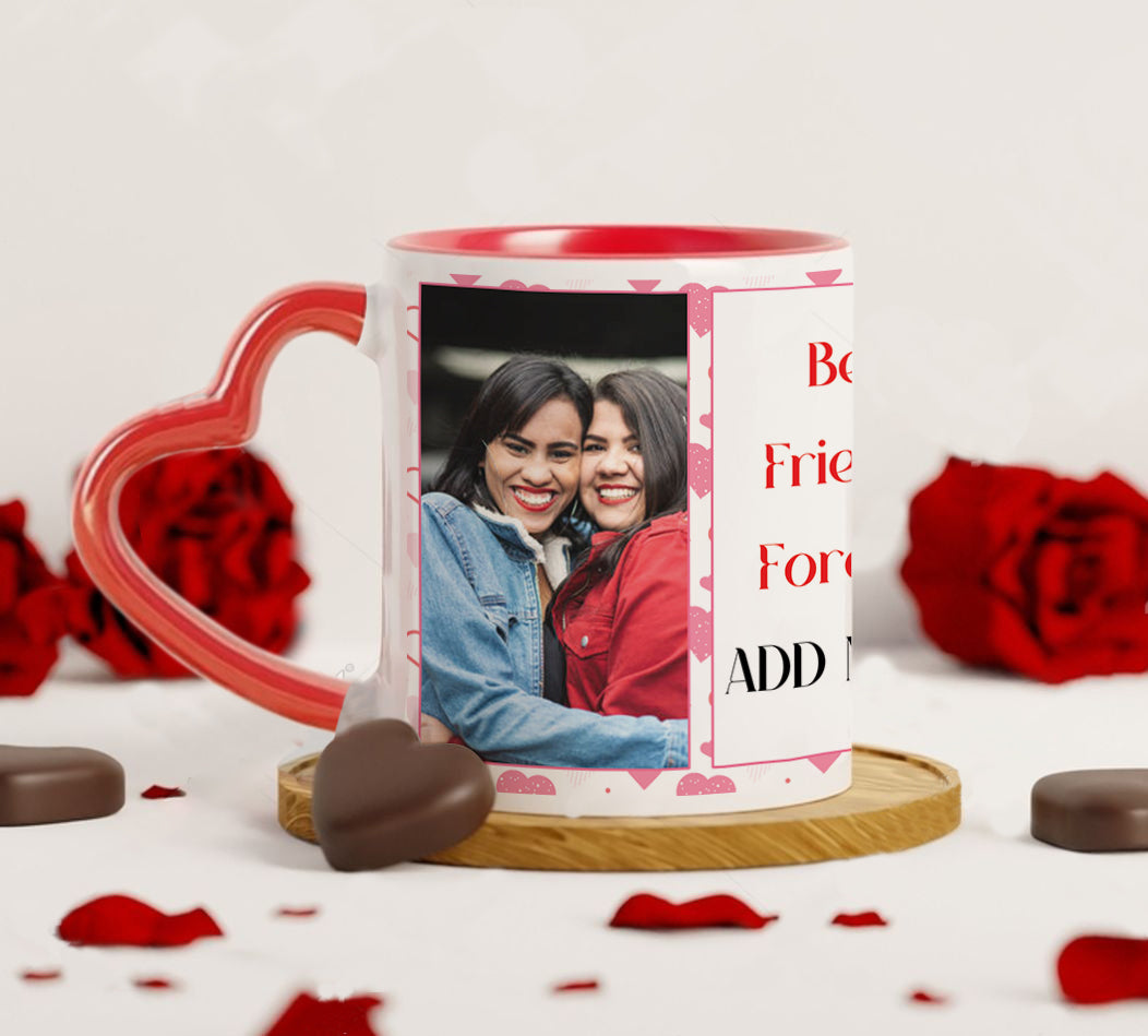 Friend forever personalized add two photos red heart handle 330 ml Coffee Mug
