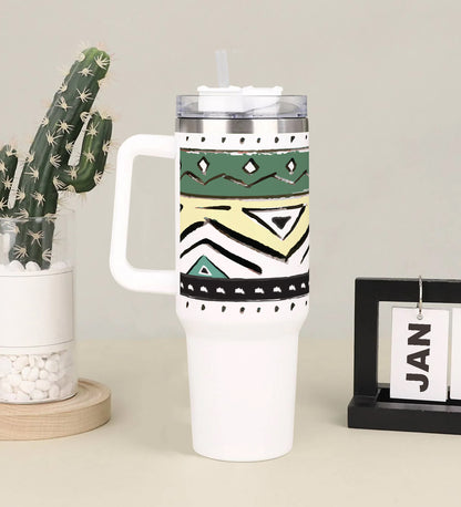 Ethnic Pattern 2 Printed 850ML with Lid Leak Proof Big Travel Tumbler with Handle and Straw