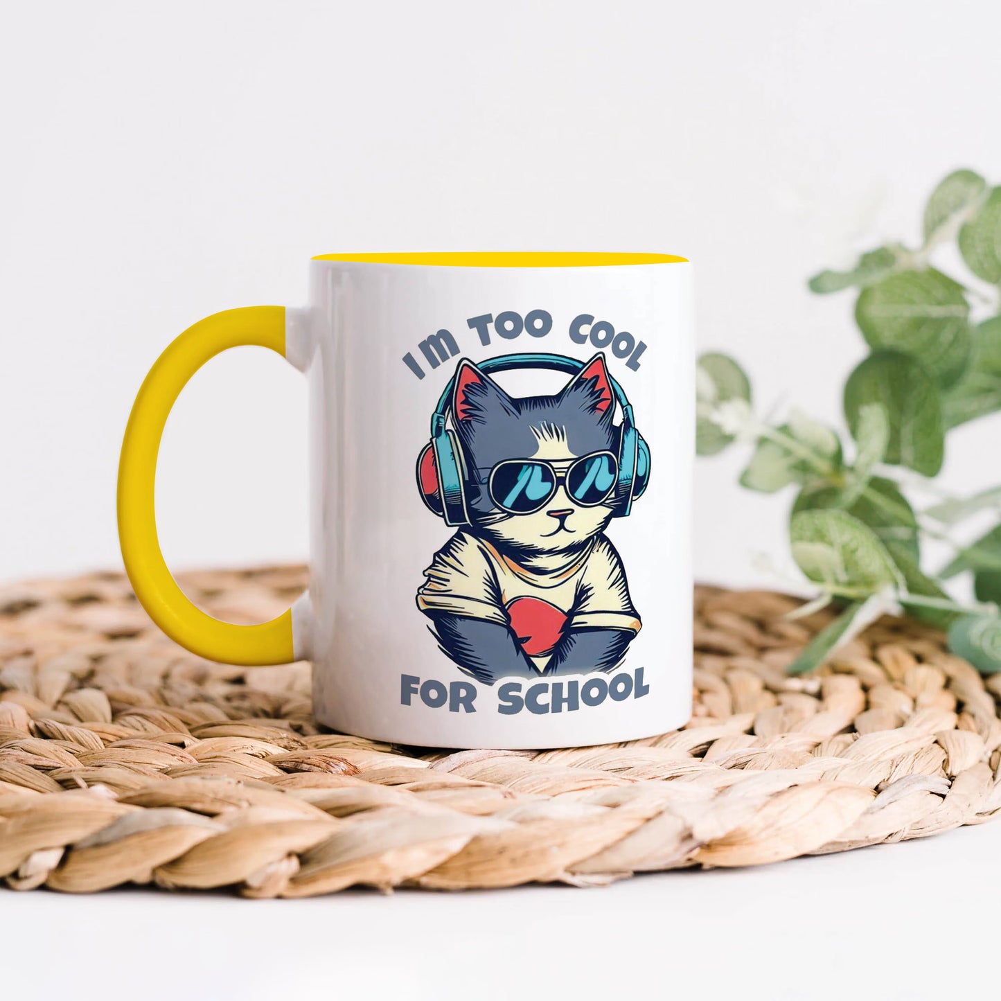 i am too cool for school design Yellow Handle 330 ml Coffee Mug