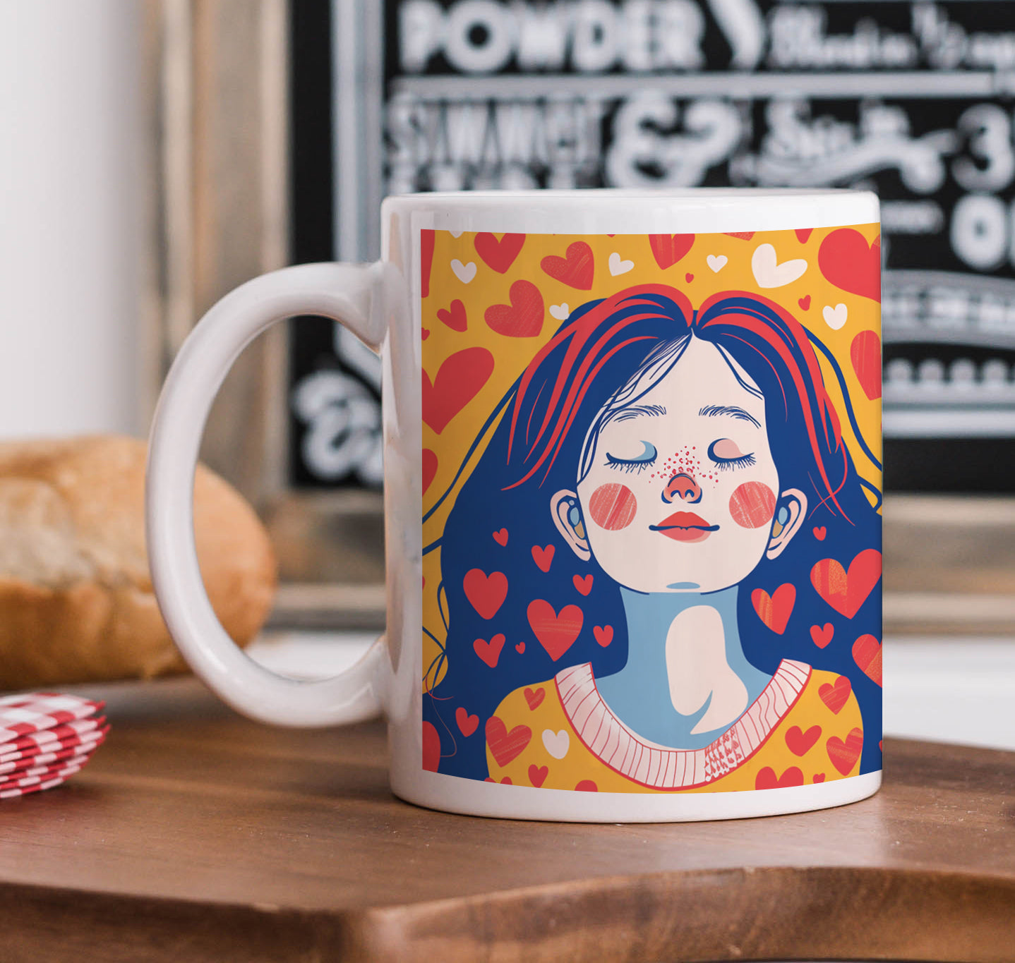 Woman in Love Kawaii Character Mug and Keychain Combo 330 ml Coffee Mug