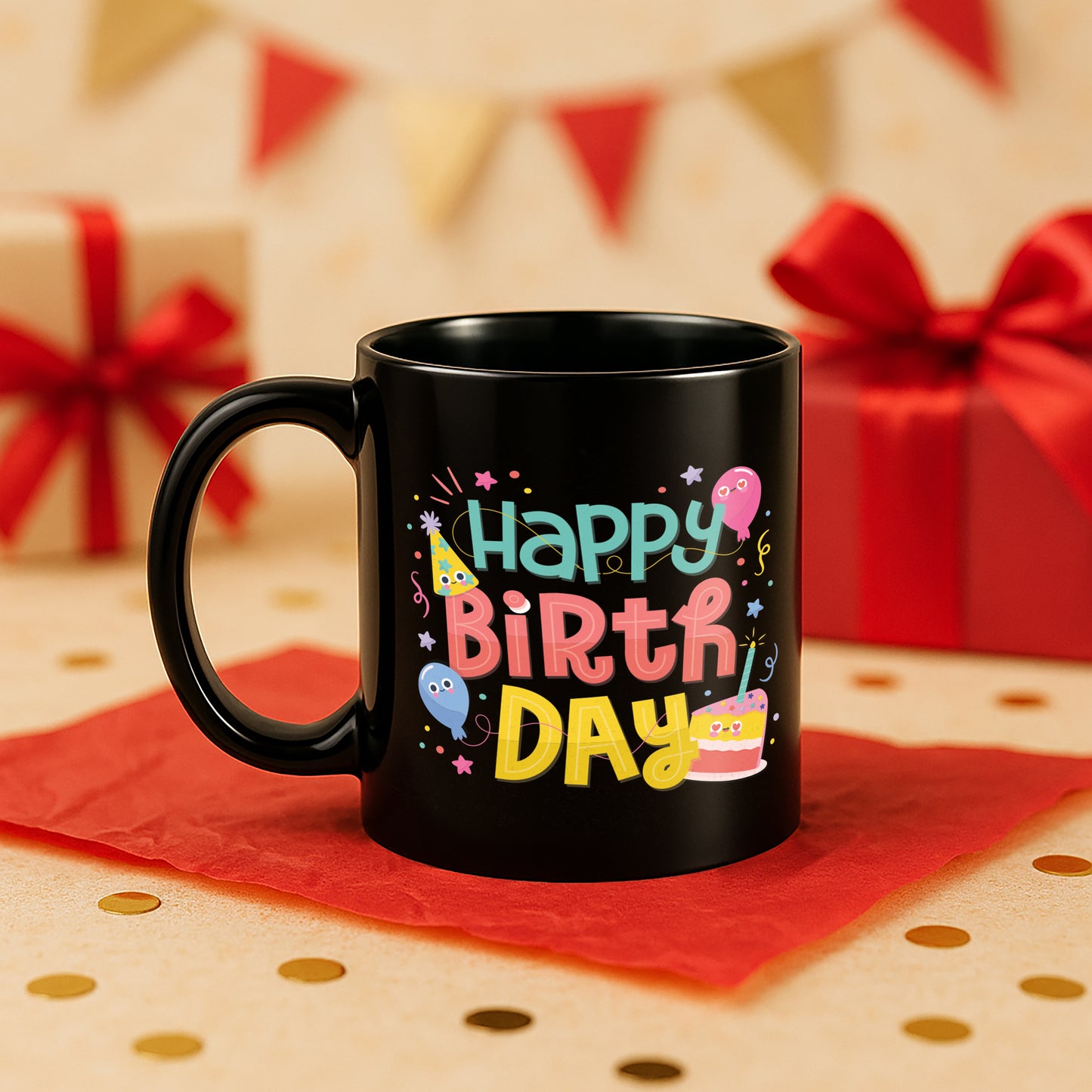 Happy Birthday 330 ml Black Coffee Mug (Pack of 1)