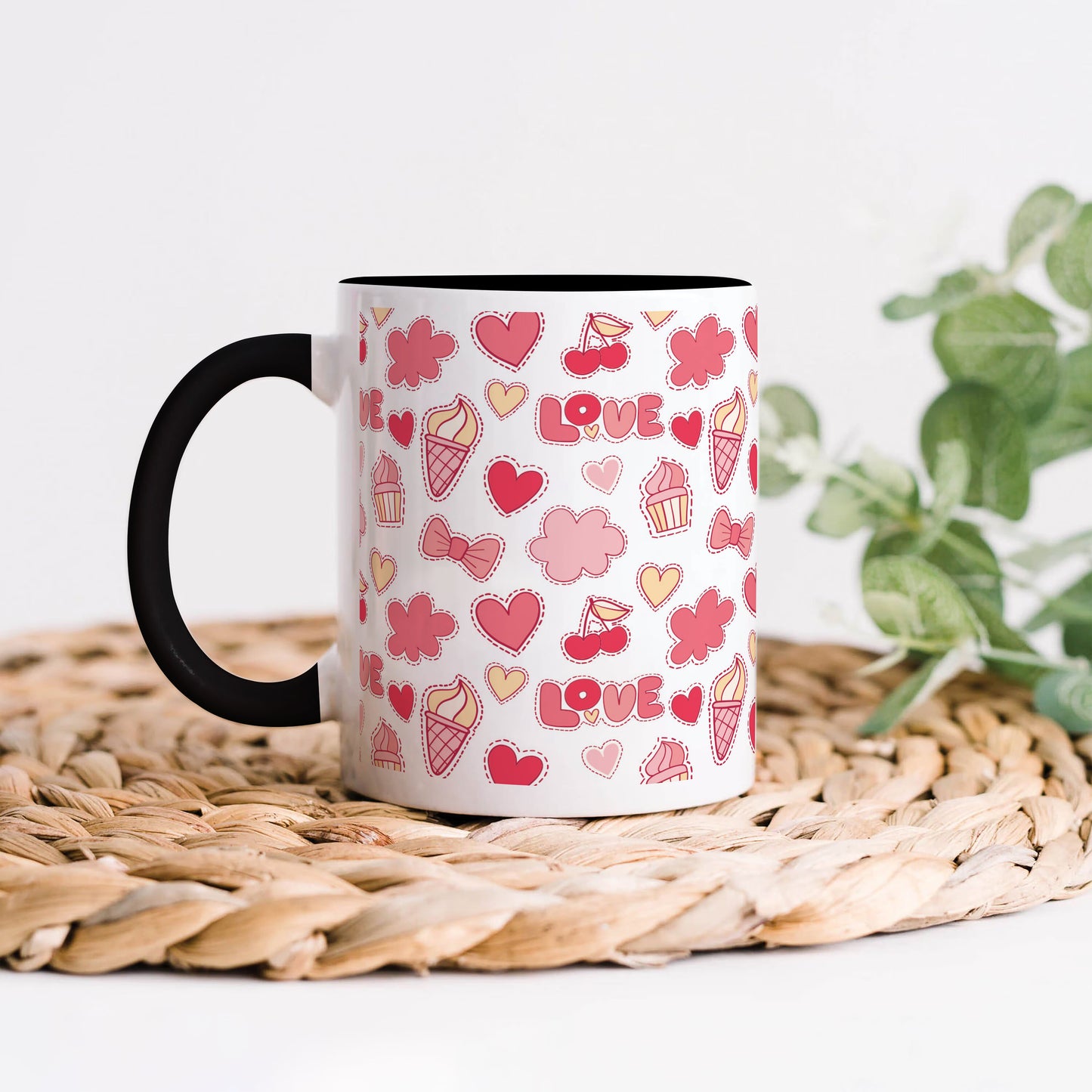 Retro pattern of decorative love elements design 330 ml Coffee Mug