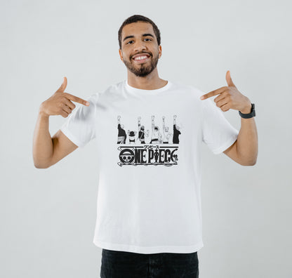 One piece anime T shirt design Printed White Round Neck Polyester T Shirt for Mens and woman's