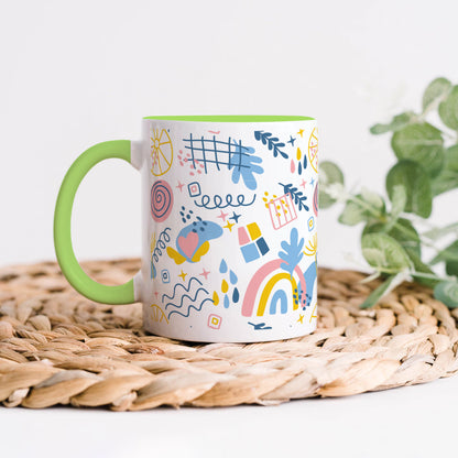 Hand drawn abstract element pattern Light Green Handle 330 ml Coffee Mug