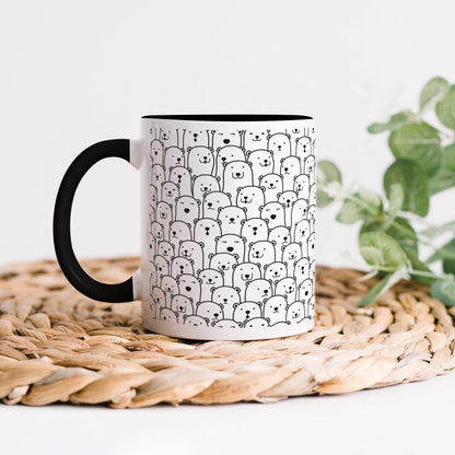 Black in white bear Doodle hand drawn pattern 330 ml Coffee Mug